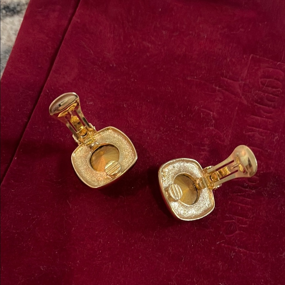 Gold and Silver Cushion-Cut Crystal Earrings - Picture 4 of 6